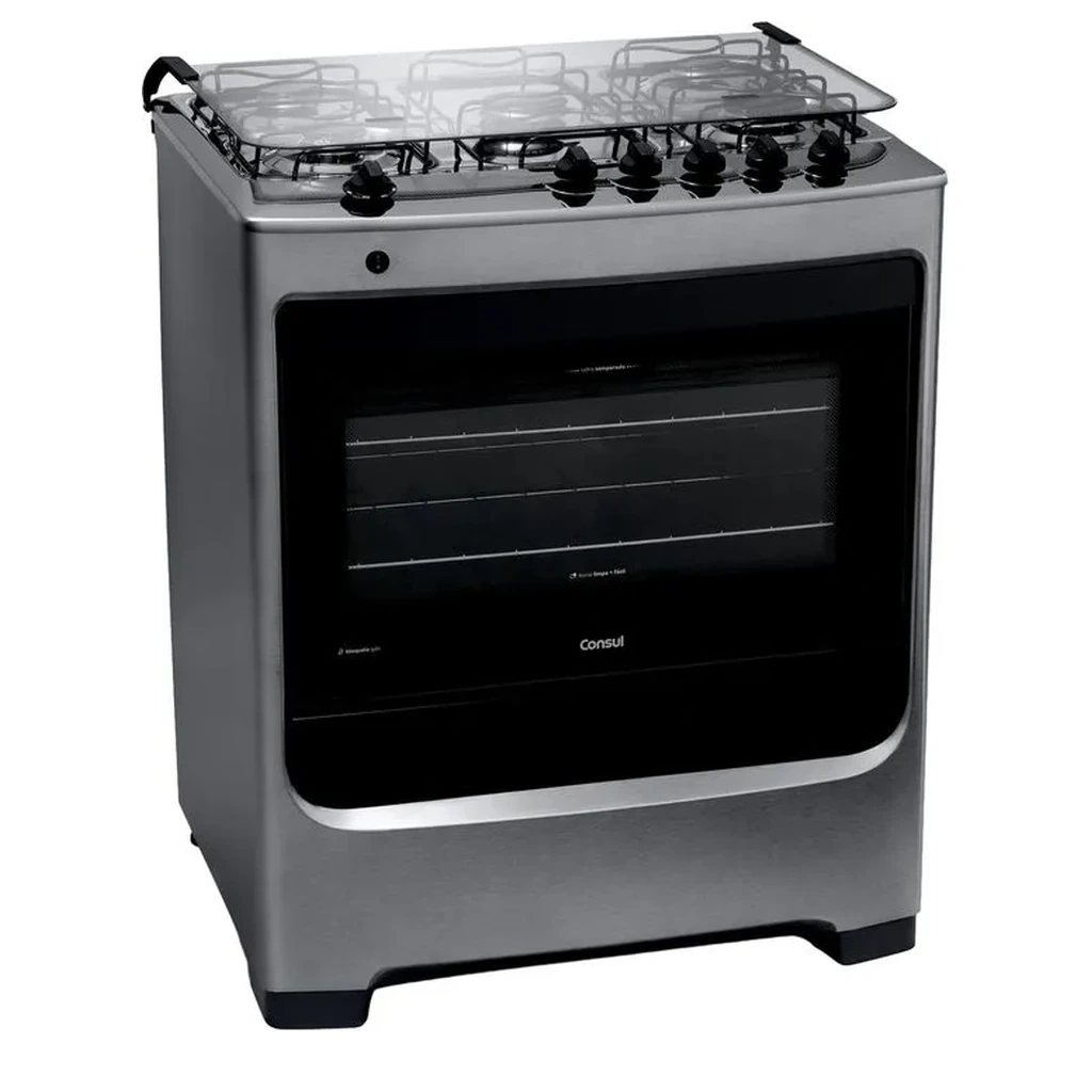 Fogão a gás Consul CFS5NAB cinco bocas em inox com tampa de vidro