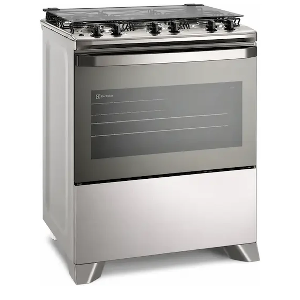 Fogão a gás Electrolux FE5IC cinco bocas em inox com mesa de vidro e forno com porta em vidro