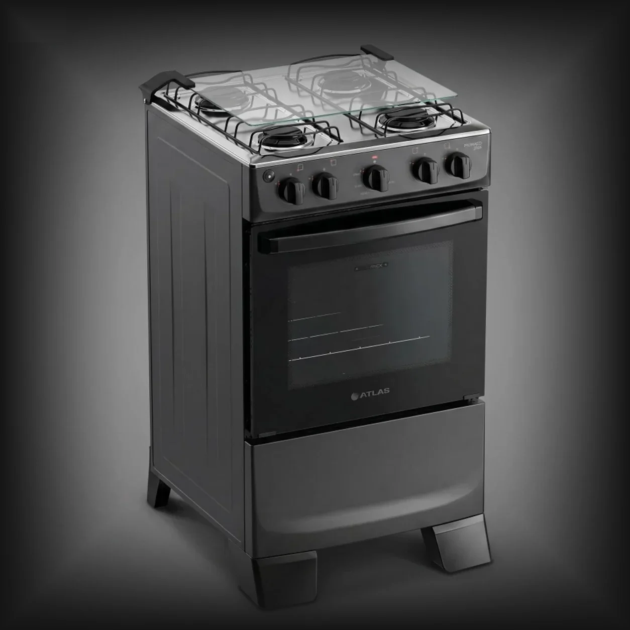 Fogão Atlas Mônaco Plus preto com mesa inox
